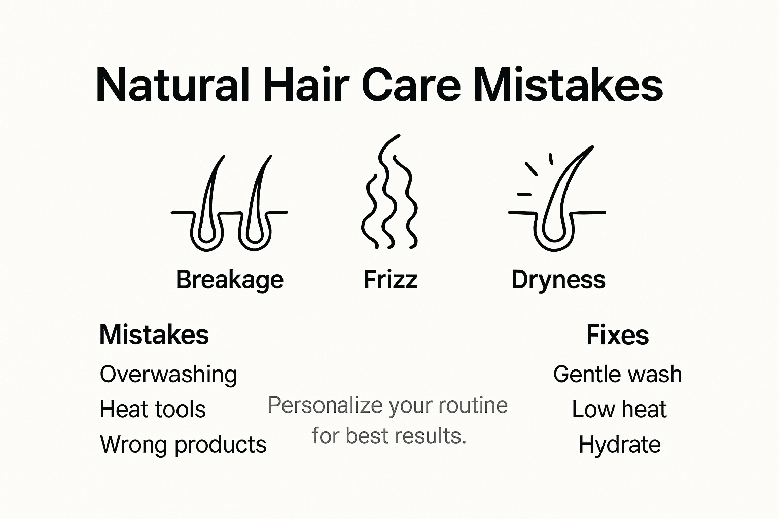 Infographic showing common natural hair mistakes and fixes