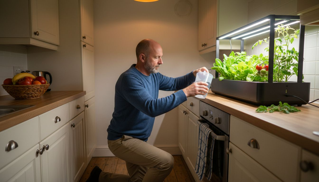 Man maintains smart garden in kitchen
