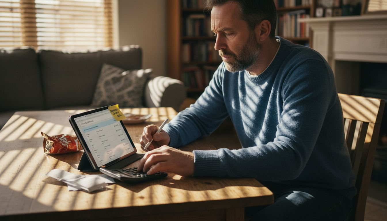 Middle-aged man comparing prices online