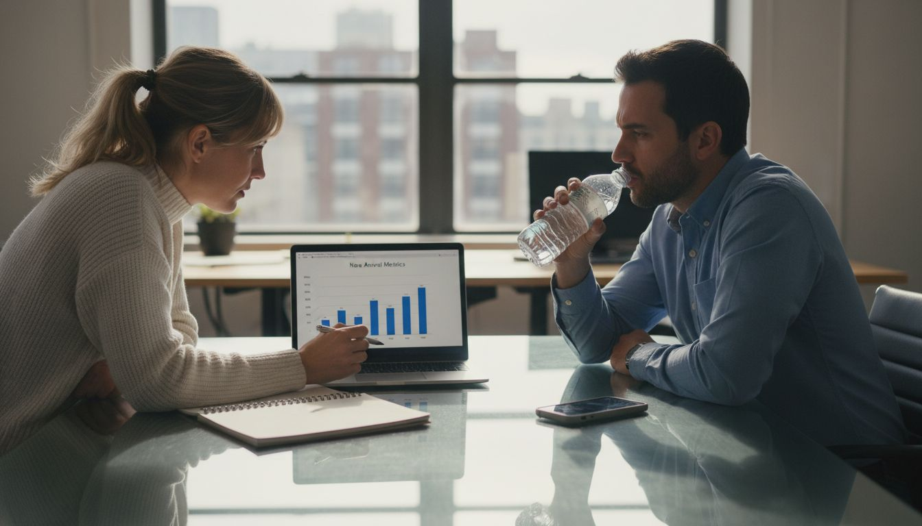 Team reviews new arrivals data on laptop