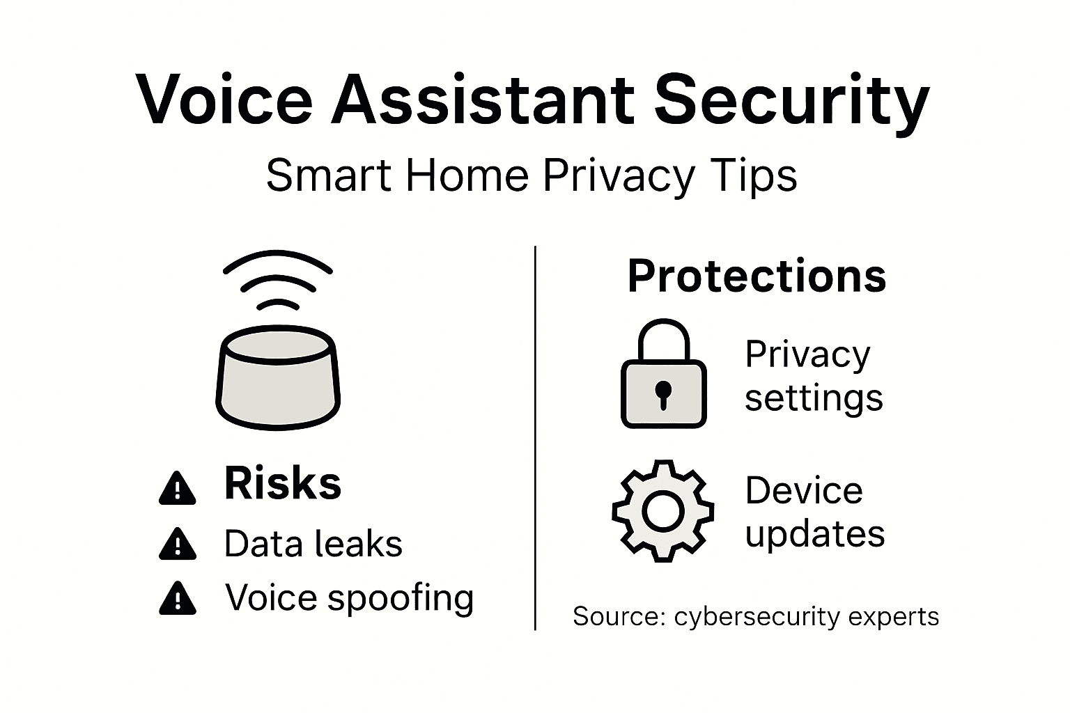 Infographic showing smart home voice assistant security tips