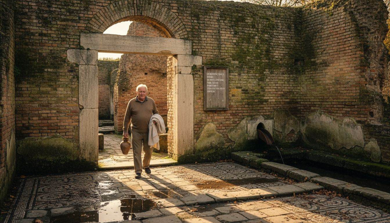Roman public baths with elderly visitor