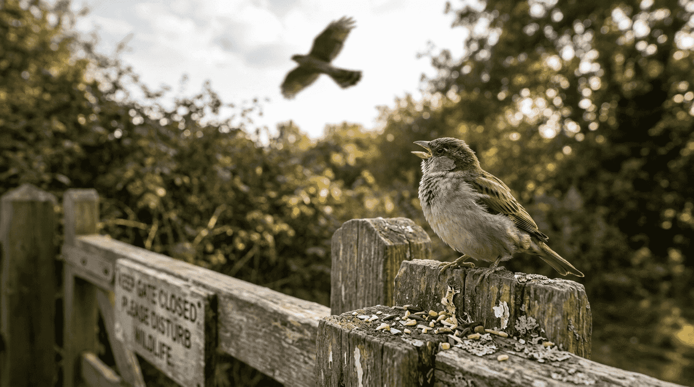 Sparrow reacting to nearby predator shadow
