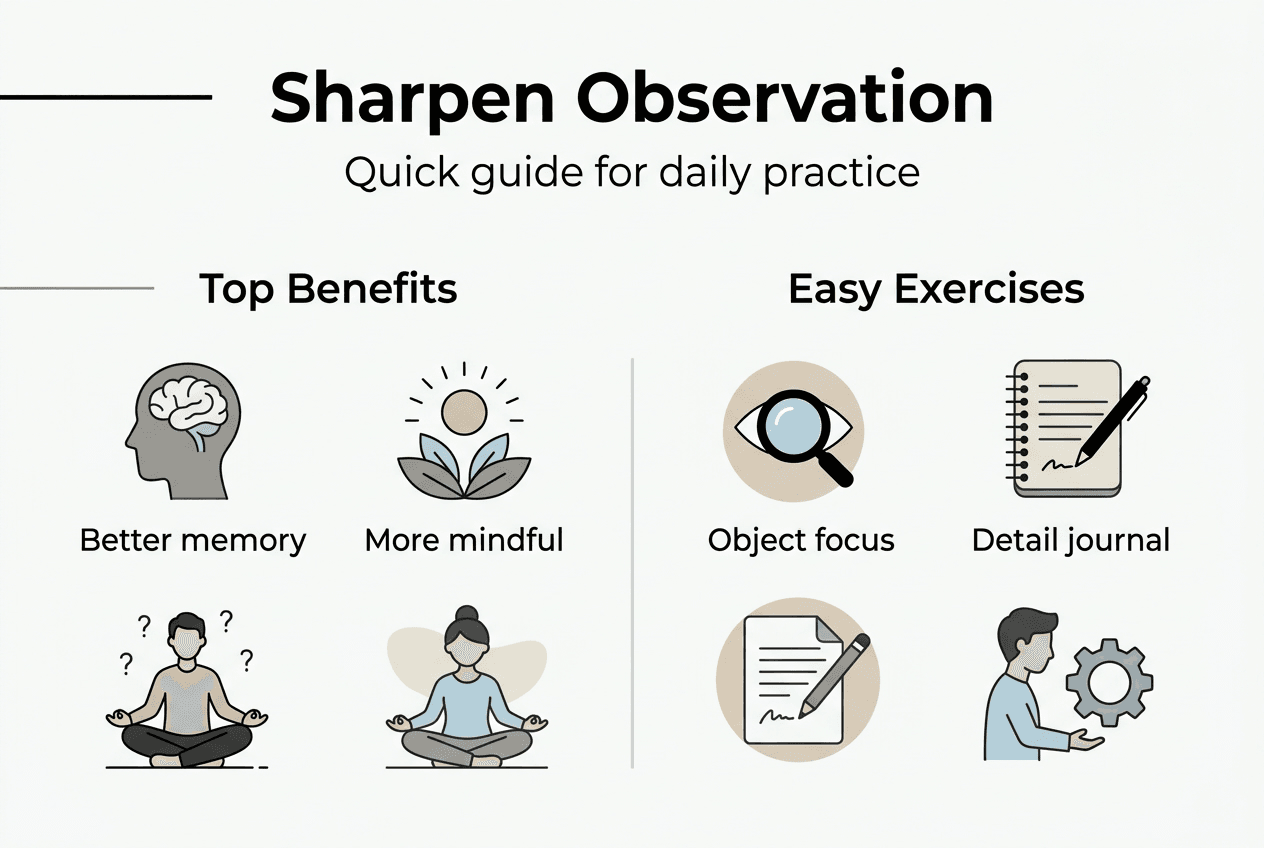 Infographic about observation skill benefits and exercises