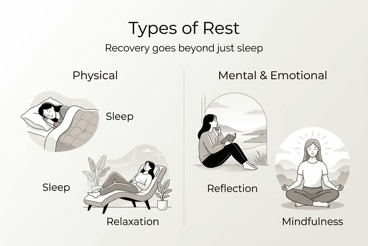 Infographic showing physical, mental, and emotional rest