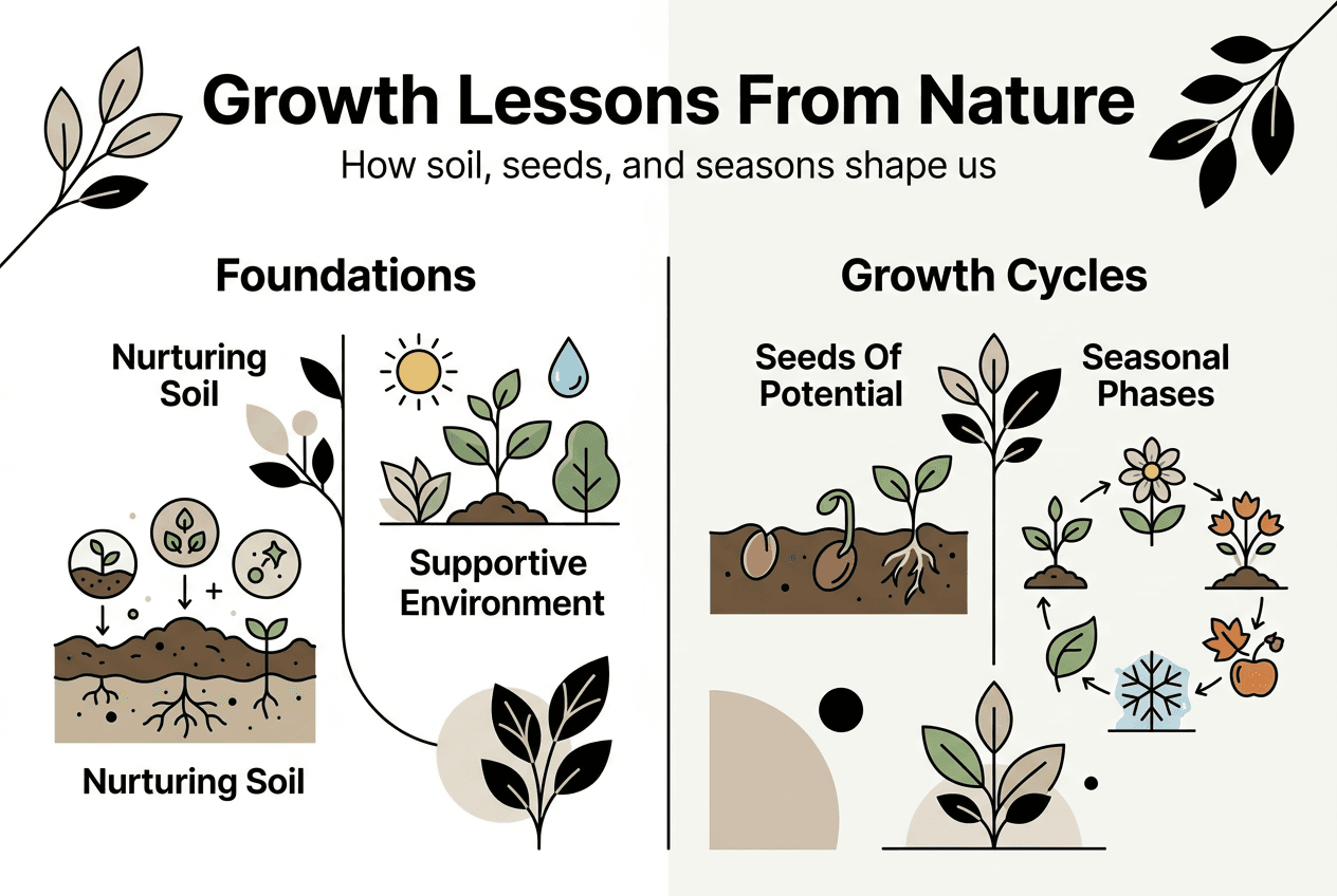 Infographic: soil, seeds, seasons in human growth