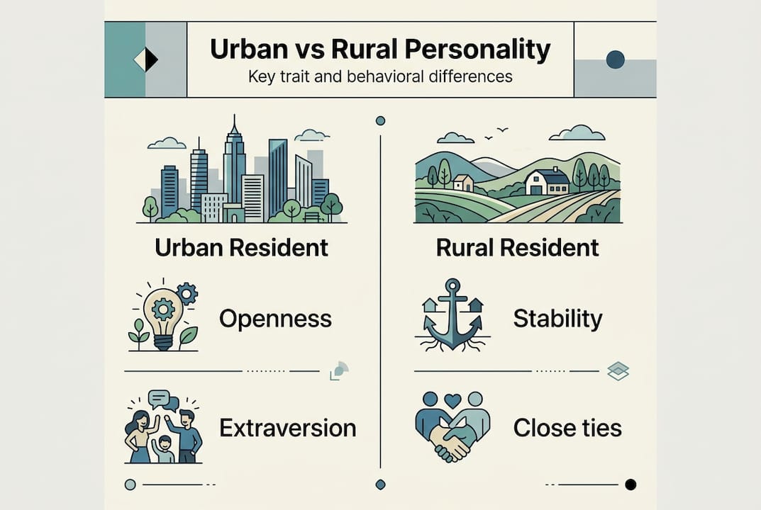 Infographic comparing urban and rural personality traits