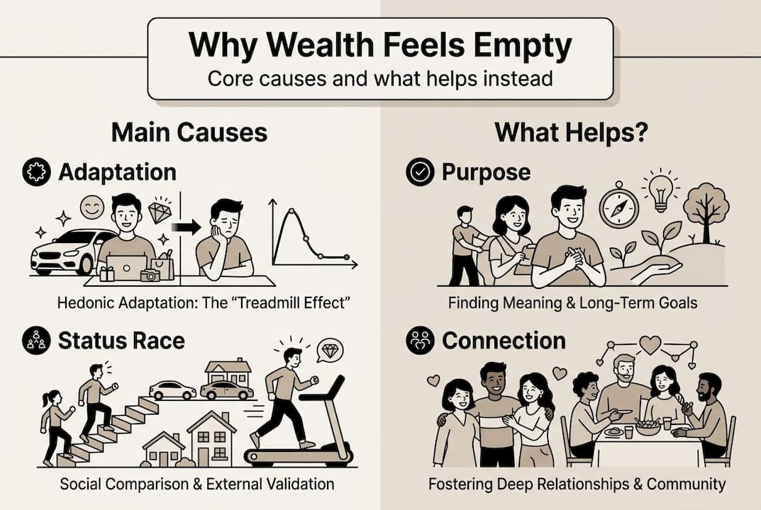 Infographic on material wealth causes and solutions