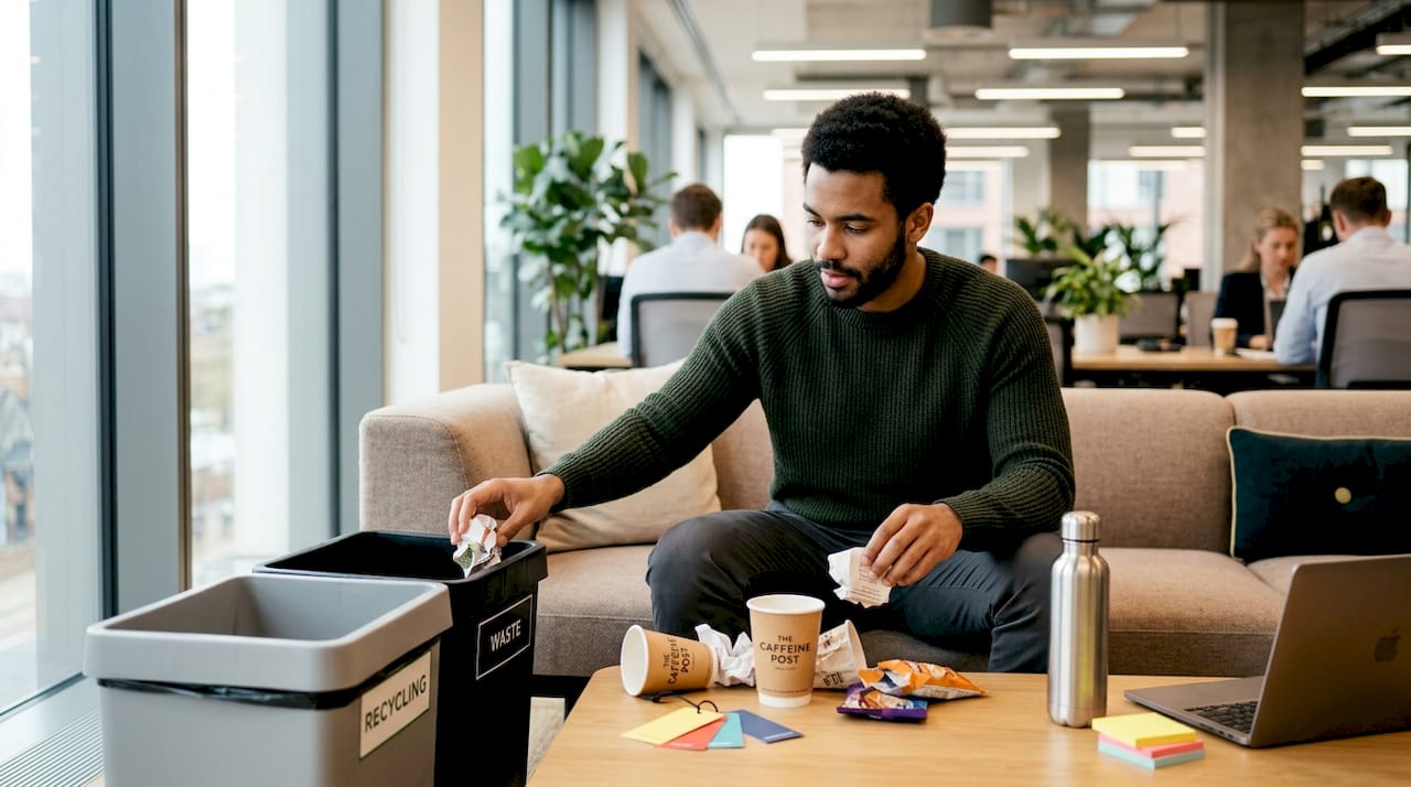 Man sorting waste in urban workspace