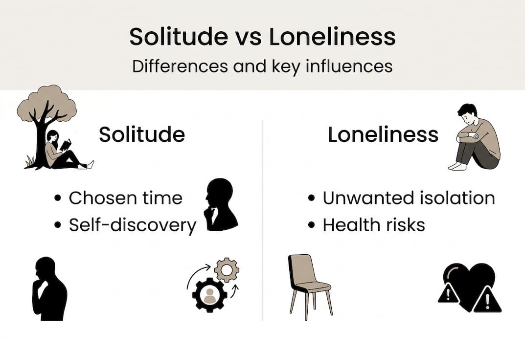 Infographic showing solitude versus loneliness