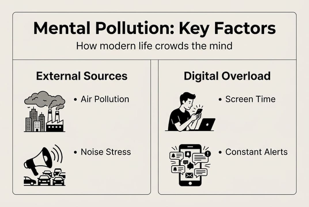 Infographic on mental pollution sources and effects