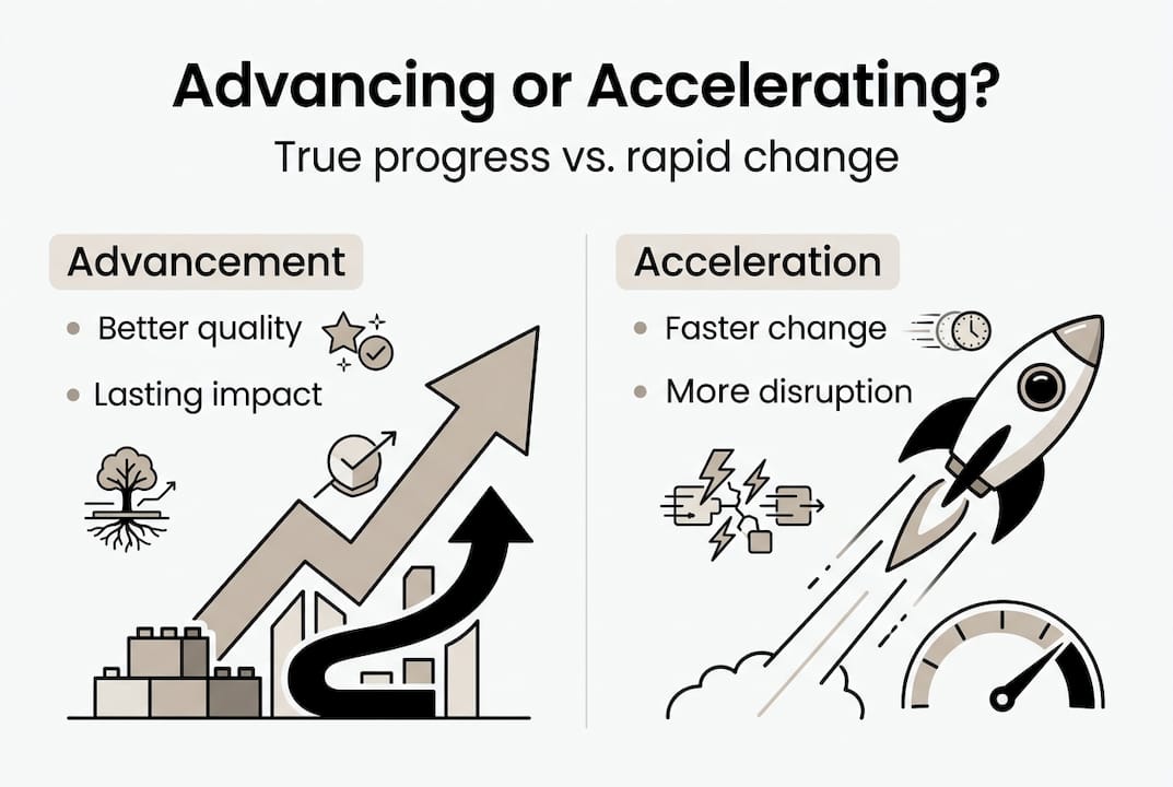 Infographic contrasting advancement and acceleration
