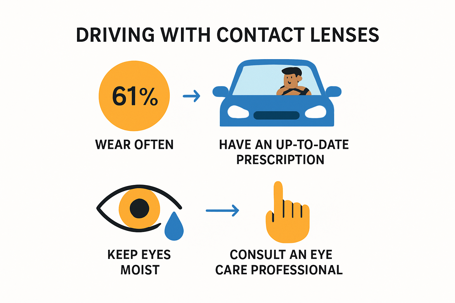 Infographic highlighting contact lens safety and comfort tips for drivers