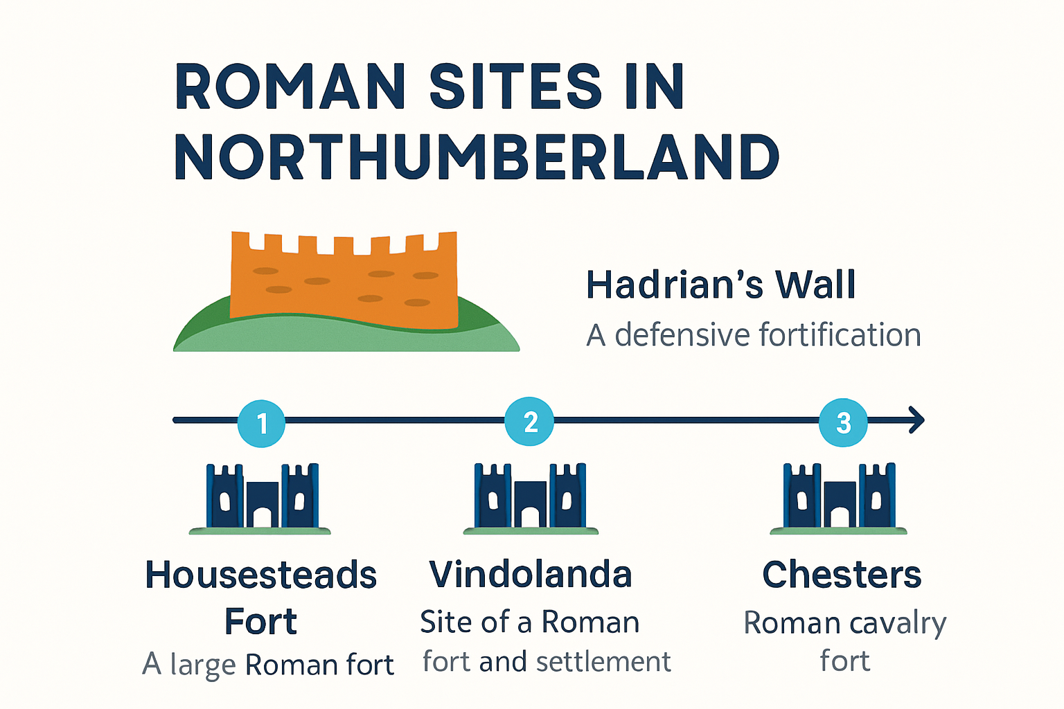 Map showing key Roman sites along Hadrian's Wall
