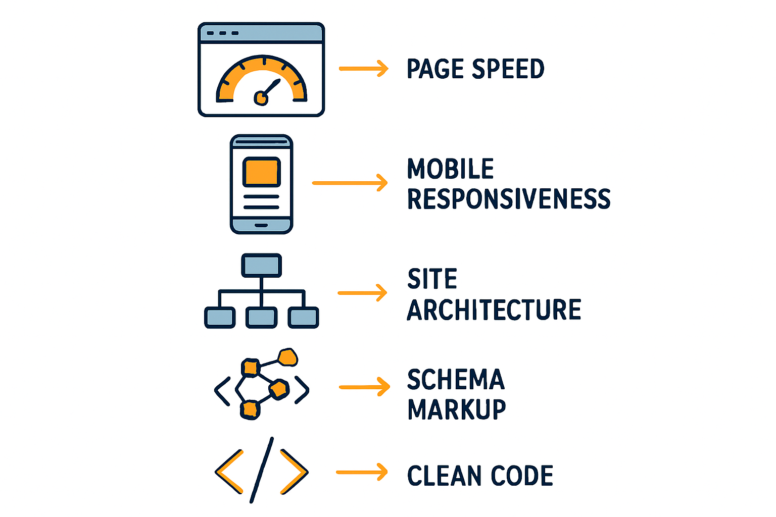 Infographic outlining key elements of a strong technical SEO foundation.
