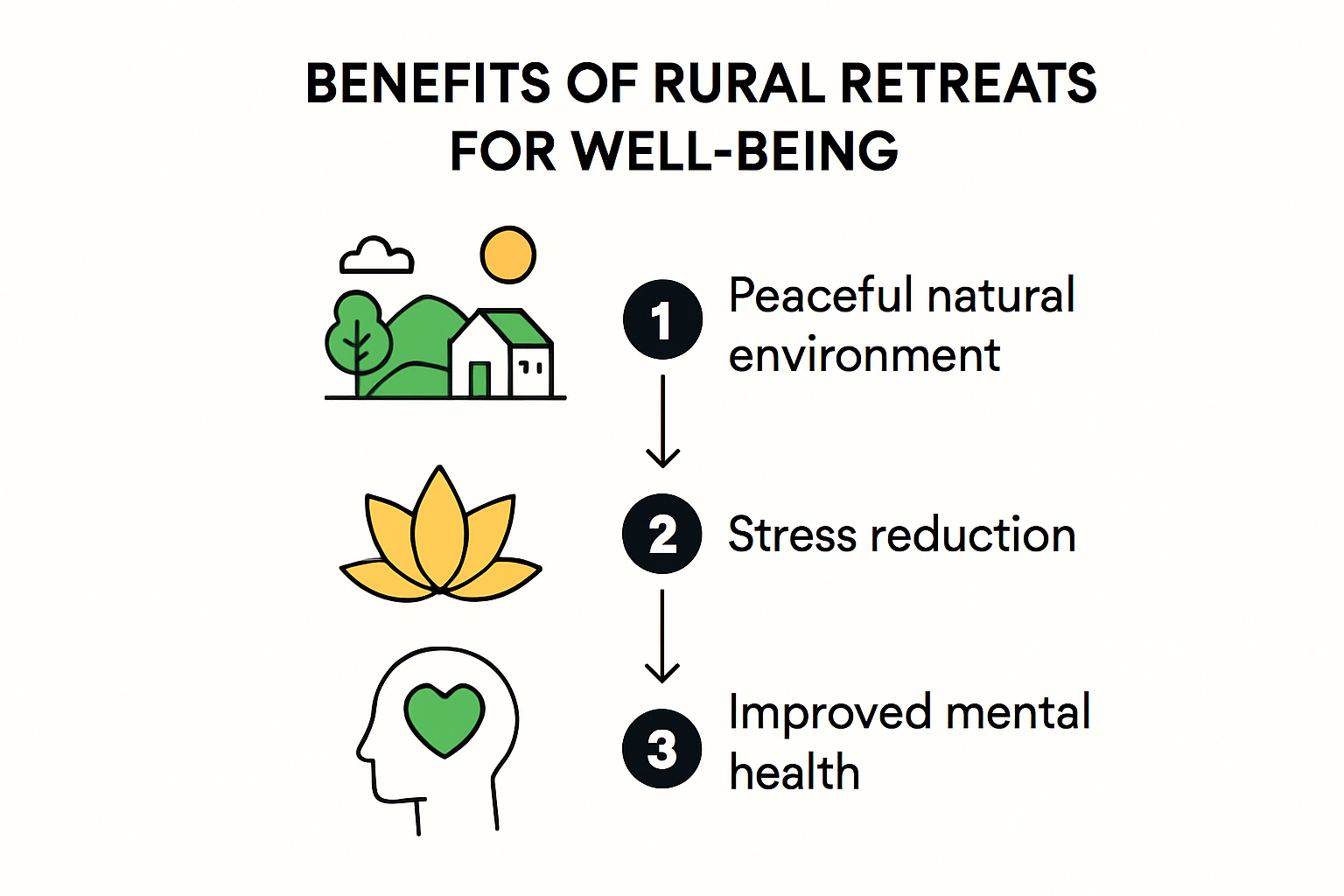 Infographic detailing benefits of rural retreats for well-being