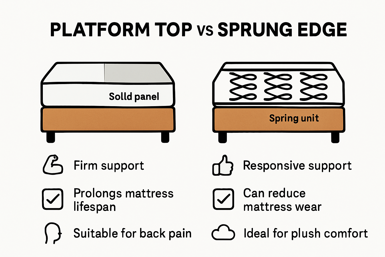 Infographic comparing platform top and sprung edge divan bed construction and support.