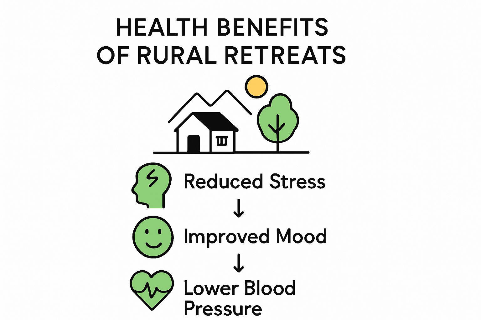 Infographic showing psychological and physiological health benefits of rural retreats