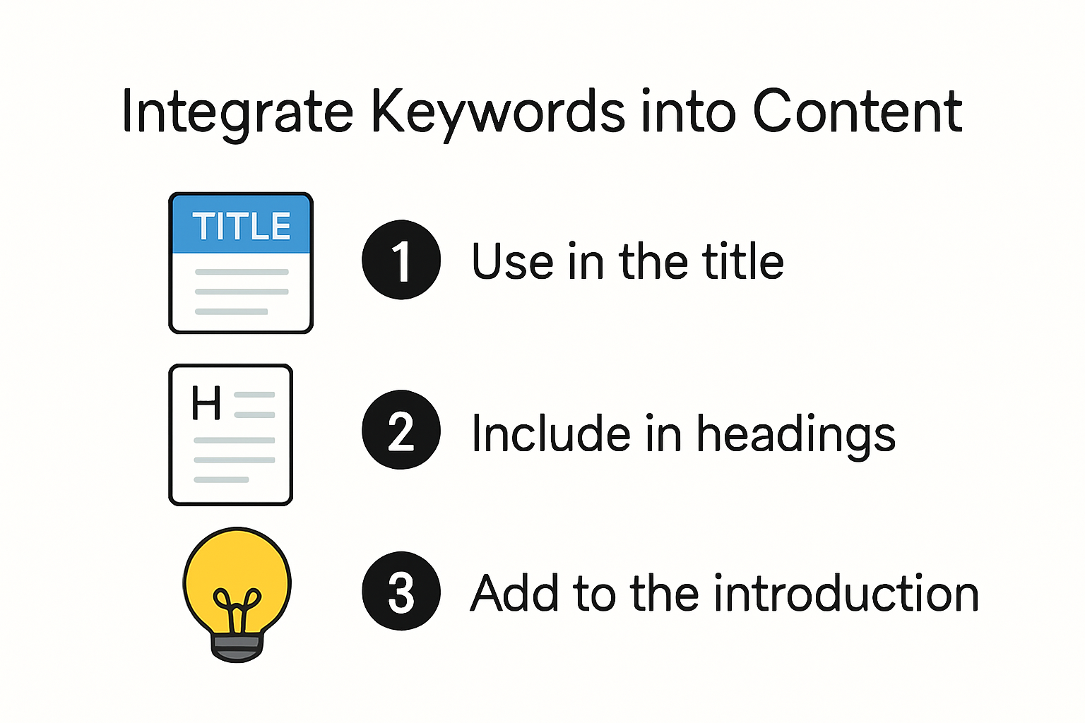 Infographic showing strategic keyword integration techniques for SEO writing.