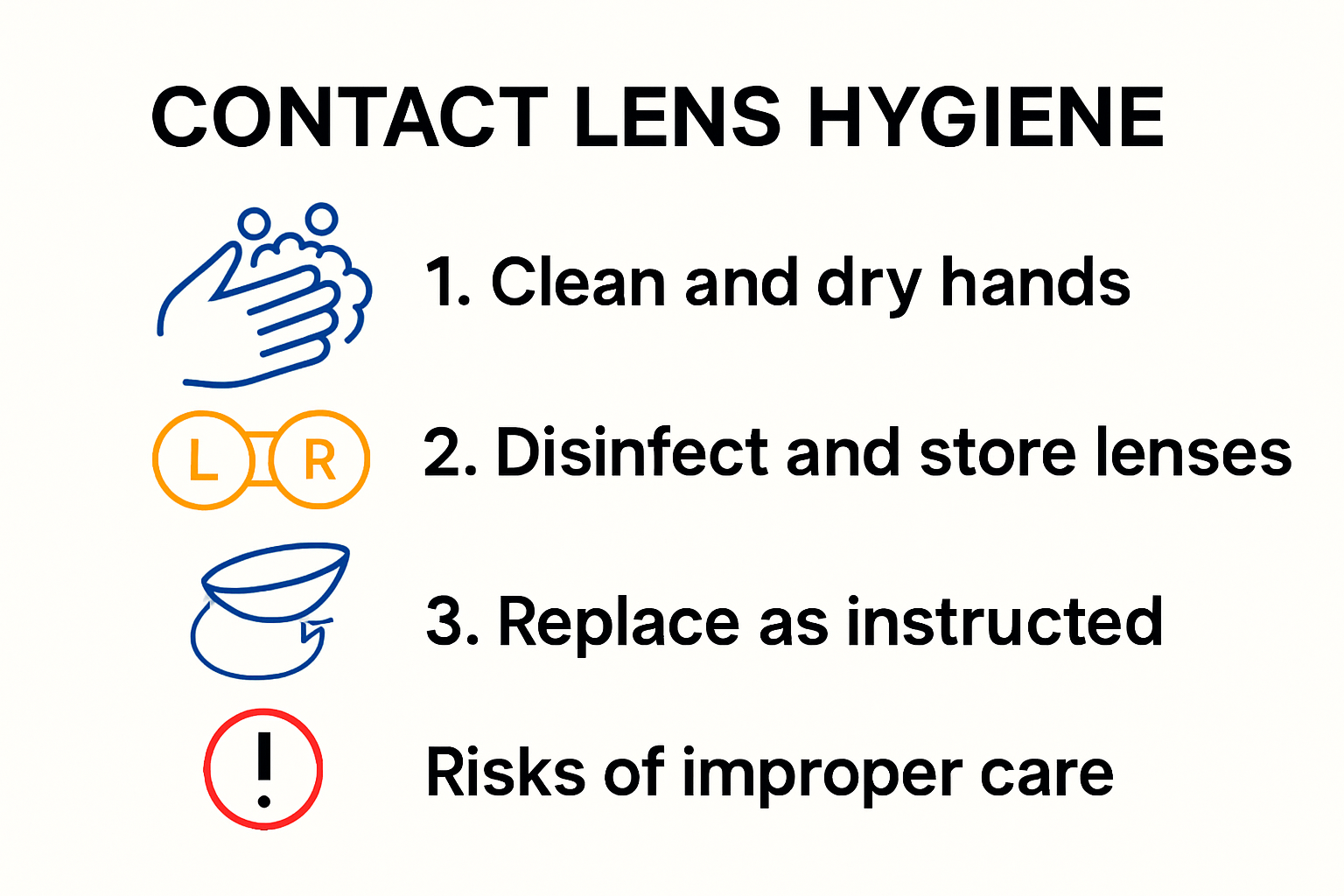 Infographic showing contact lens hygiene tips.