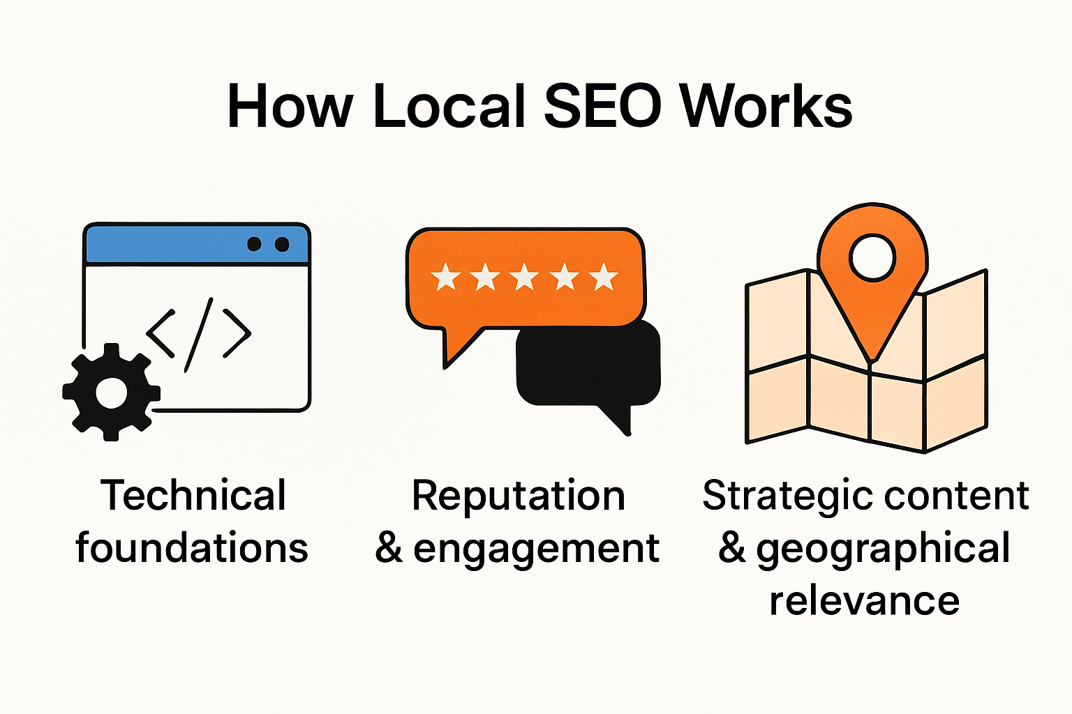 Infographic outlining key factors for successful local SEO.
