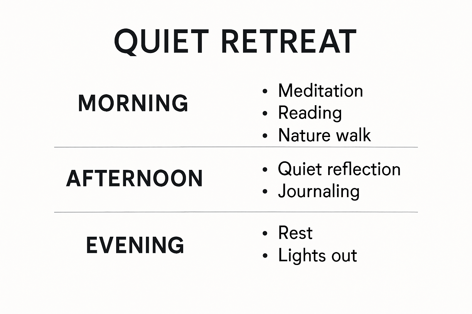 Sample quiet retreat daily schedule infographic.
