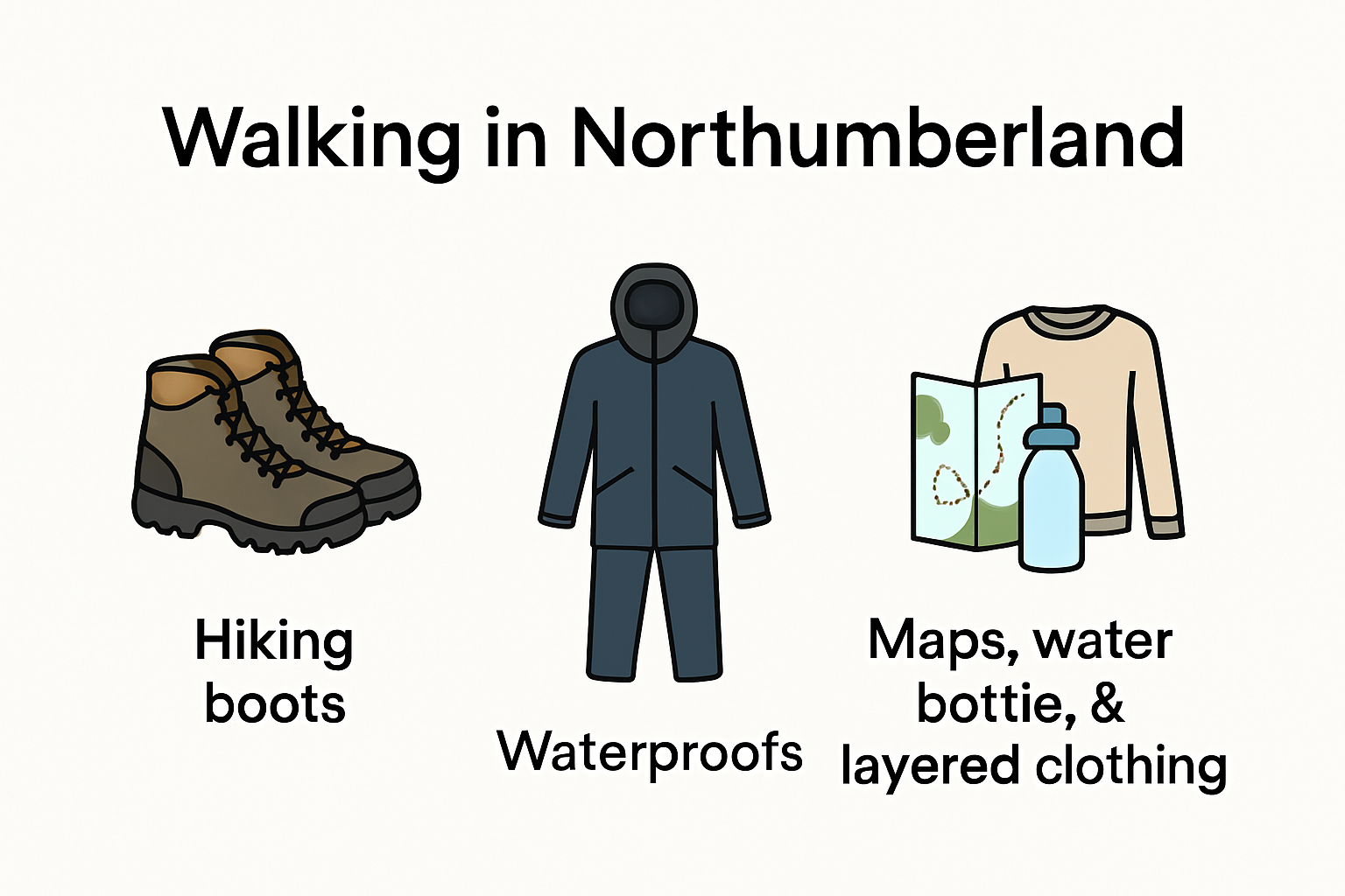 Essential gear for Northumberland walking.