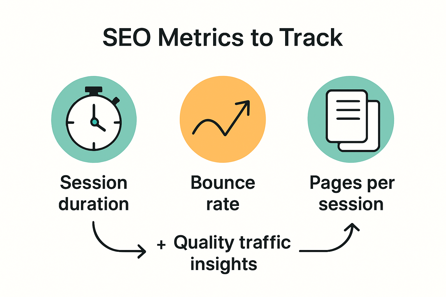 Infographic showing key SEO performance tracking metrics and their relationships