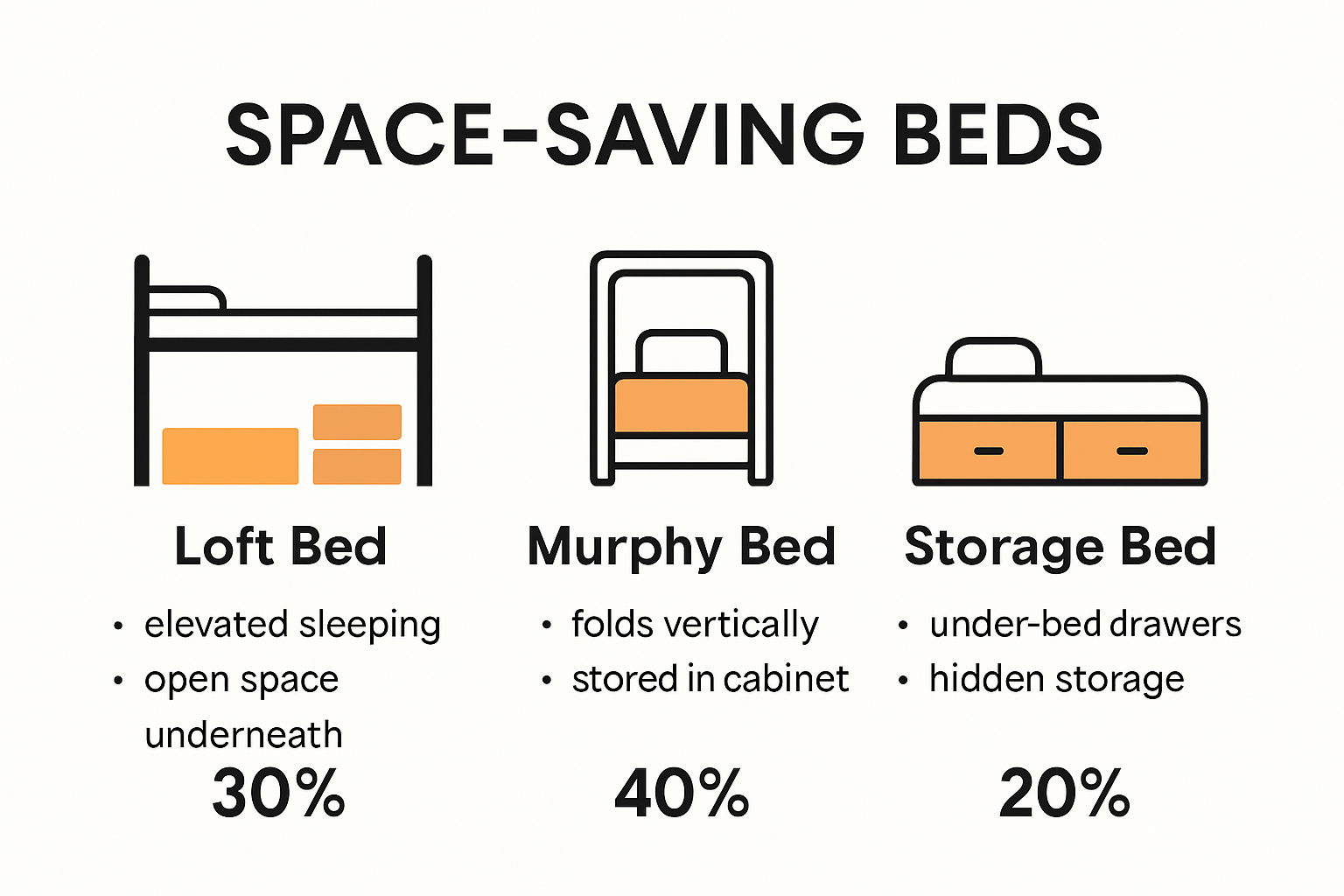 Infographic showing types of space-saving beds and benefits
