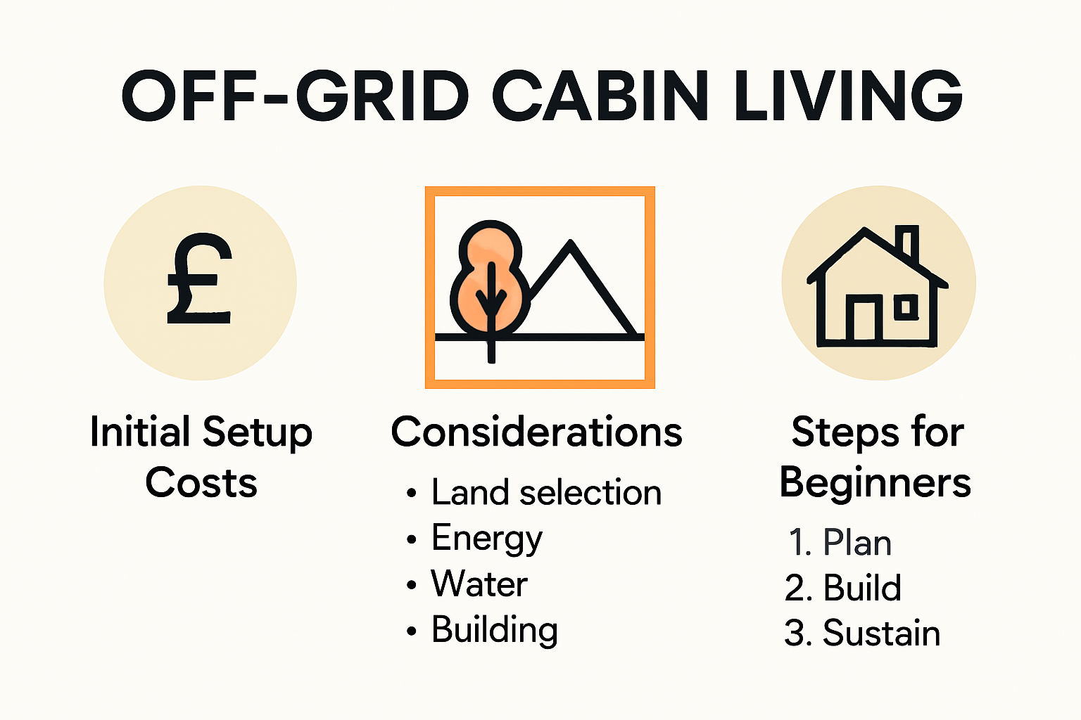 Off grid cabin living essentials overview infographic