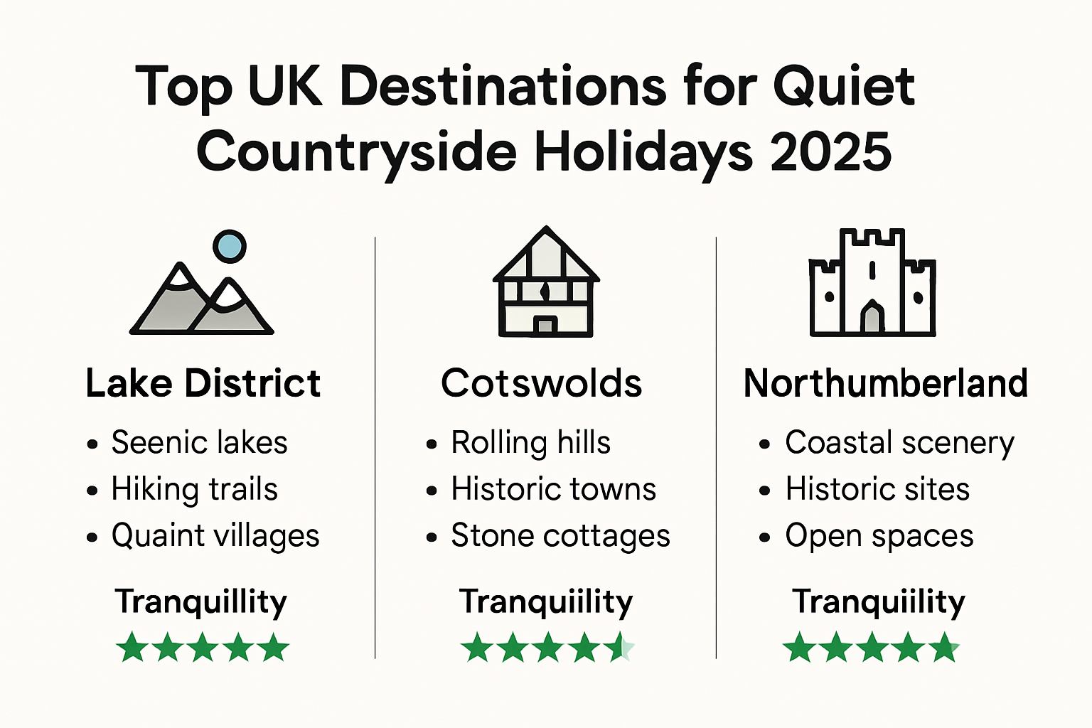 Infographic comparing UK countryside holiday destinations.