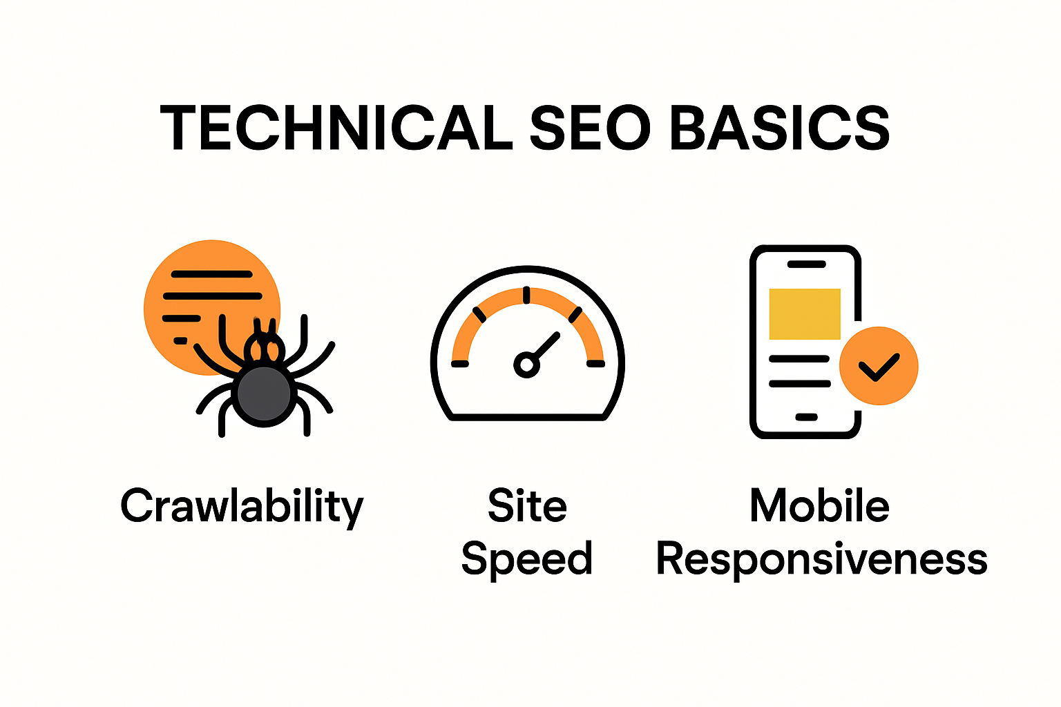 Infographic outlining the main components of technical SEO basics