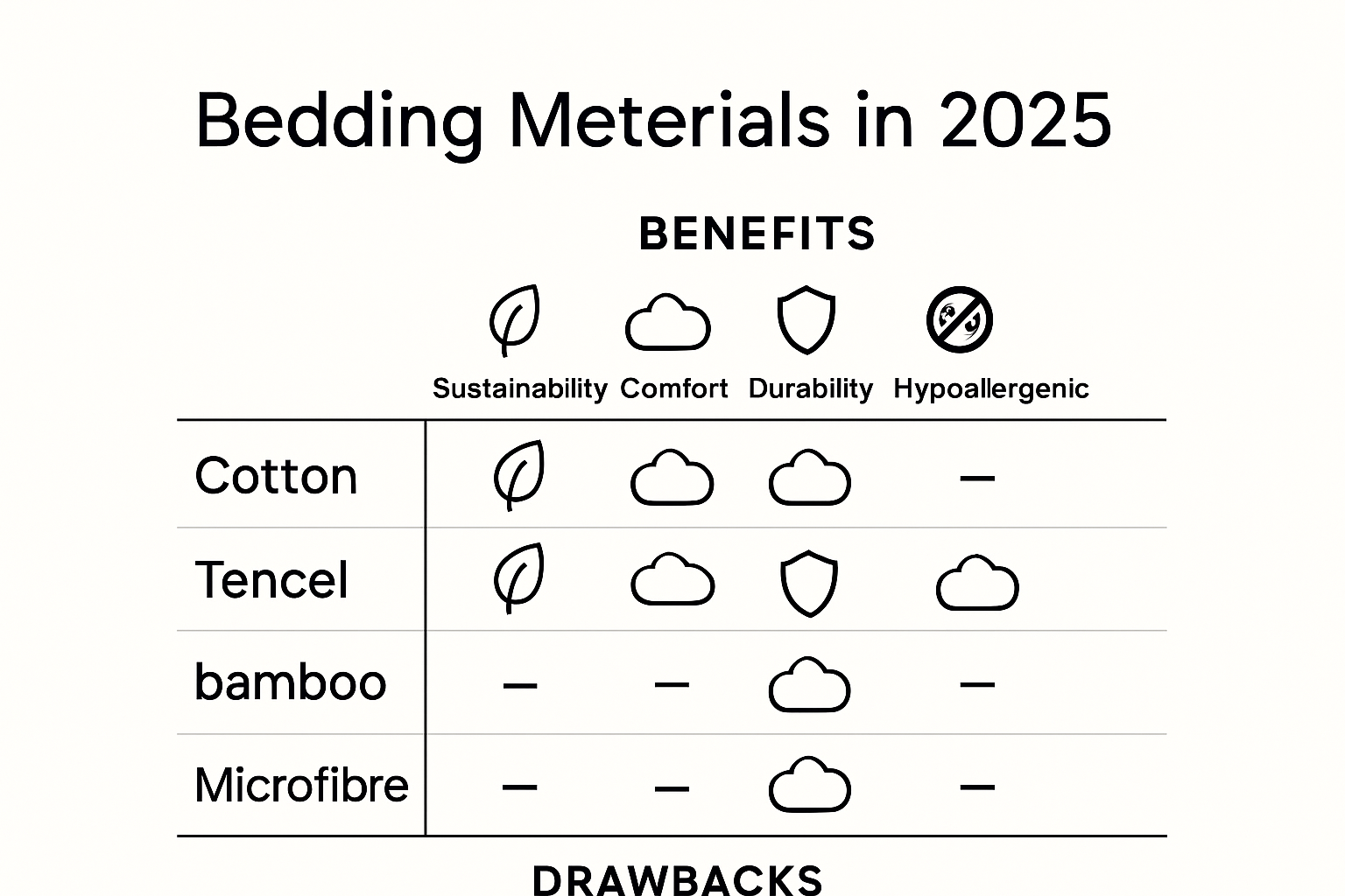 Comparison chart of best bedding materials for 2025