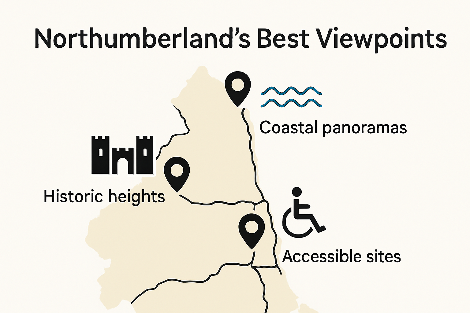 Map of Northumberland’s best scenic viewpoints with key features