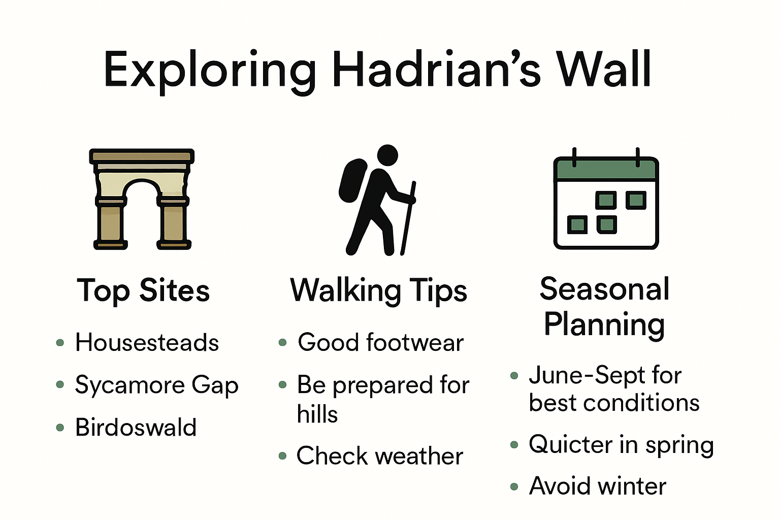 Infographic of top tips for exploring Hadrian's Wall