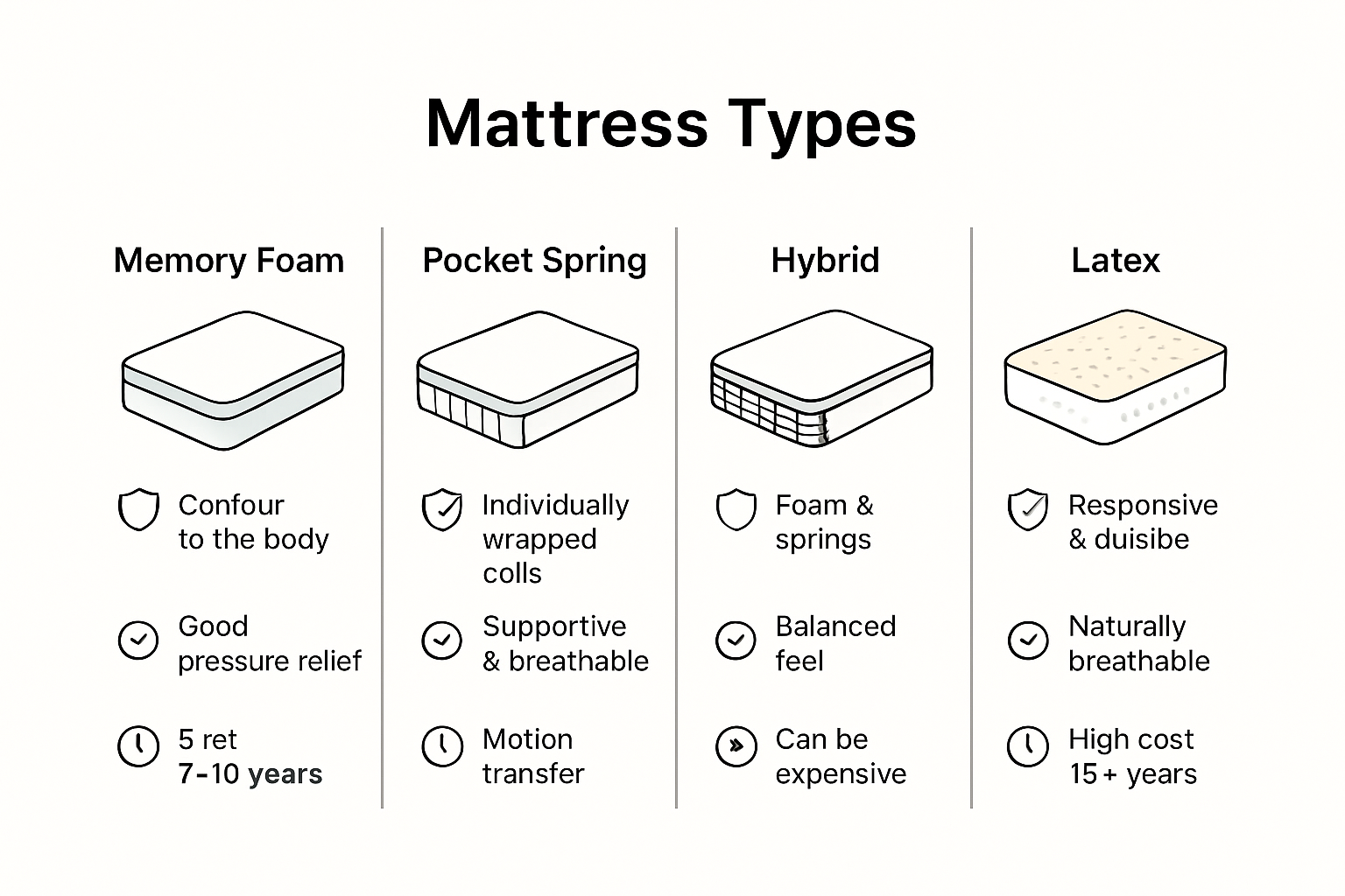 Comparison chart of mattress material types and features