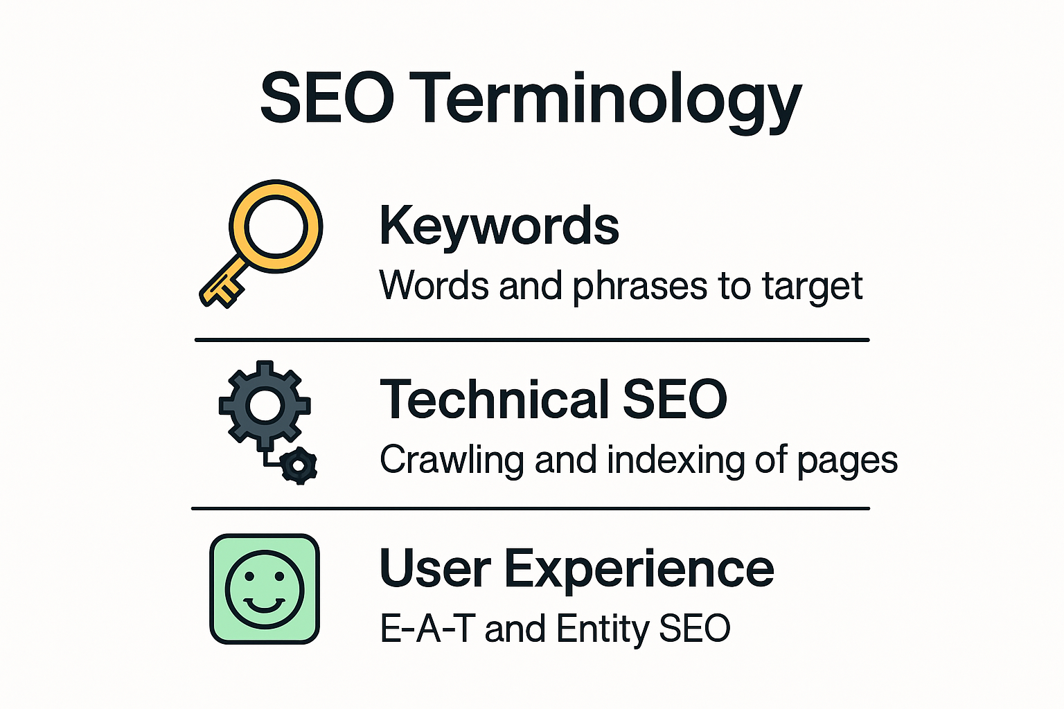 Infographic summarizing core SEO terminology and definitions