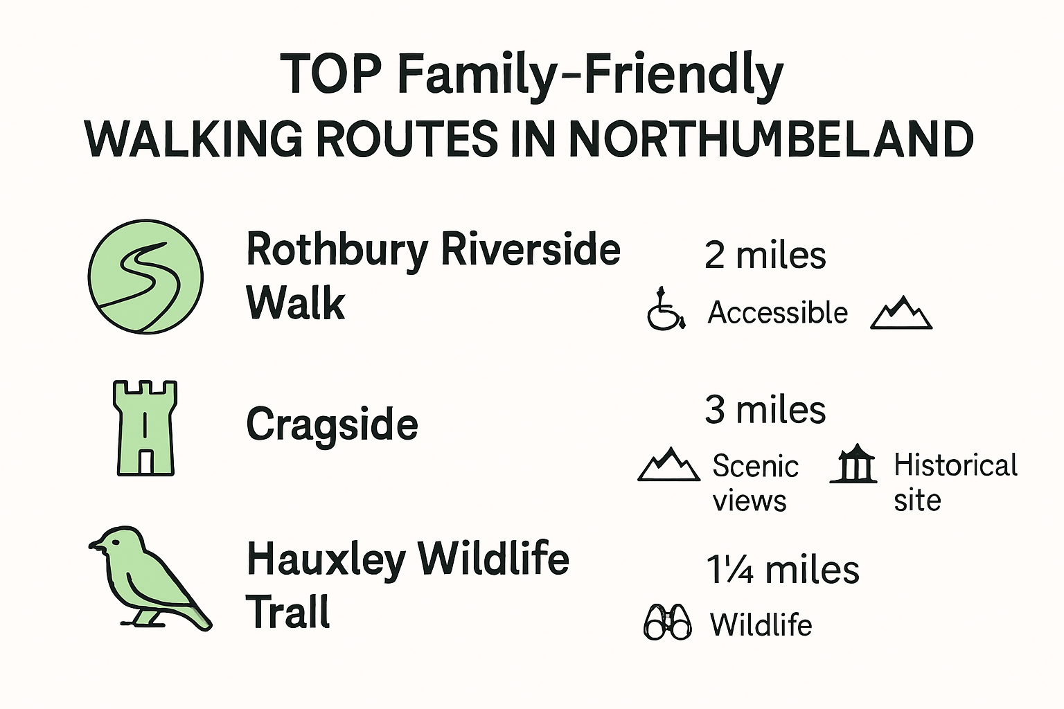 Best family walks Northumberland route comparison chart