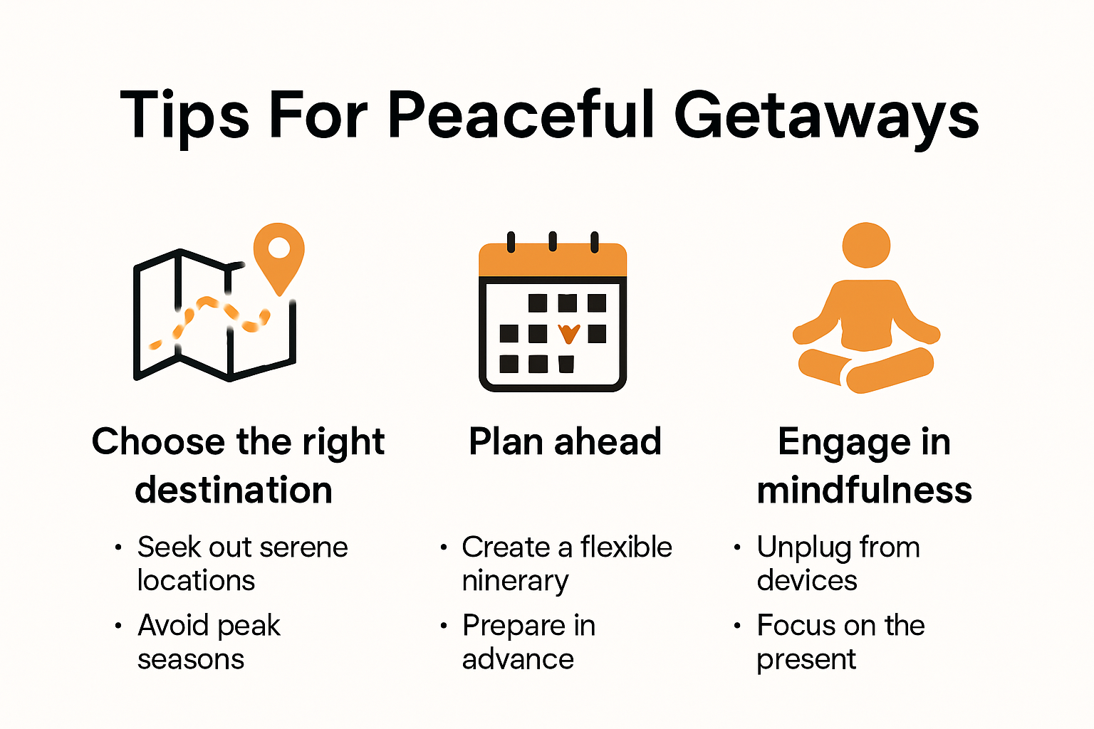 Infographic showing top tips for peaceful getaways
