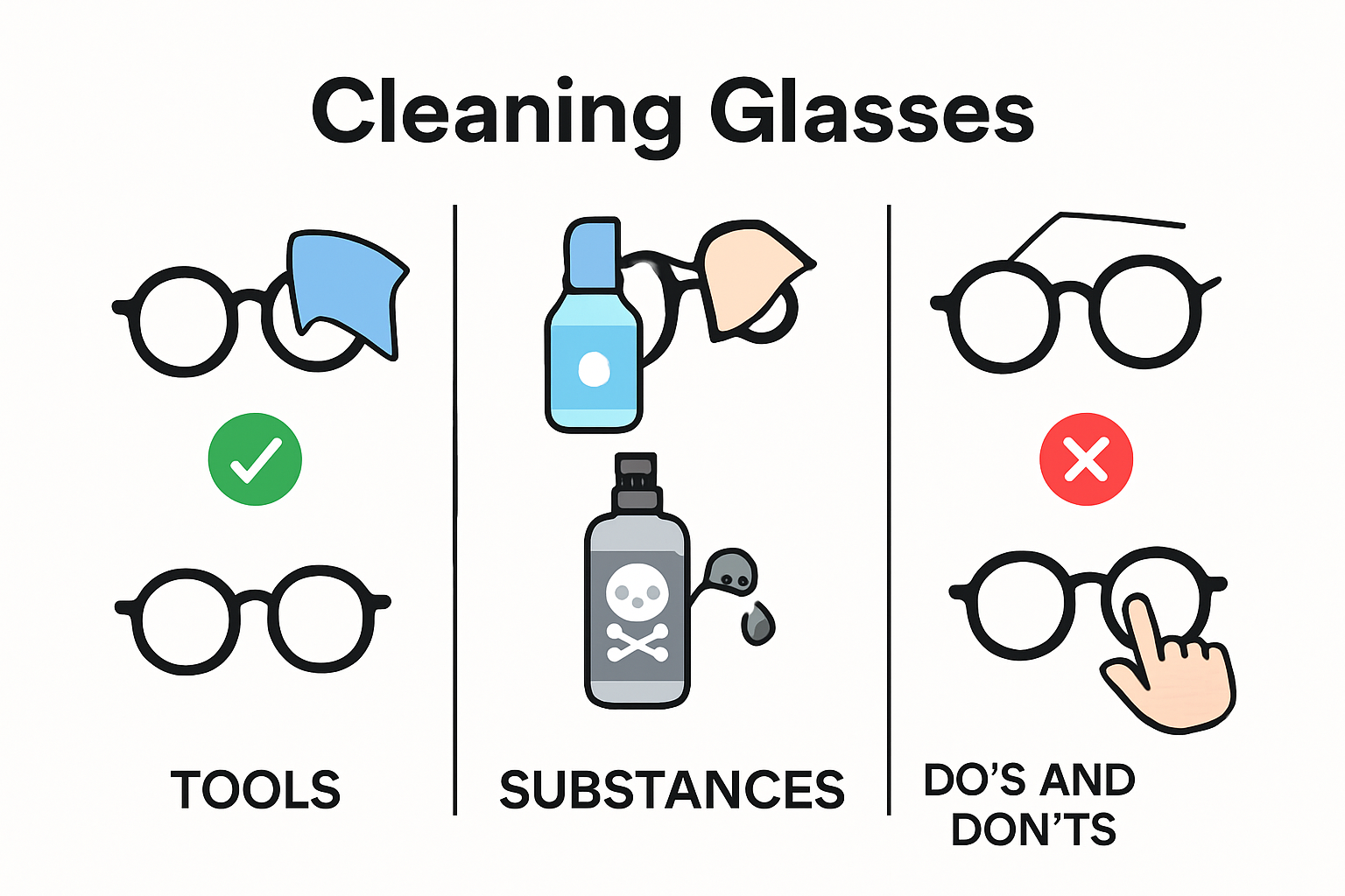 Infographic showing correct way to clean glasses