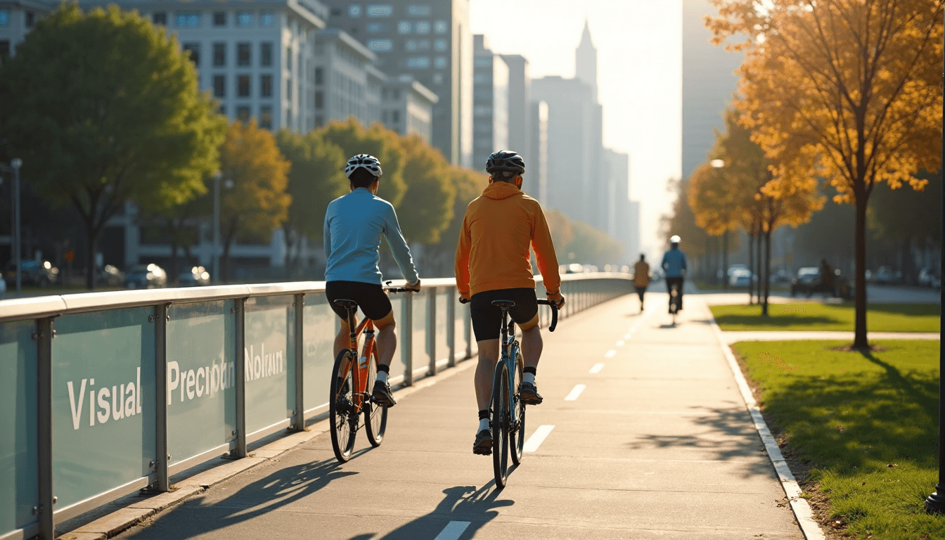Cyclists commuting with prescription sports glasses in city