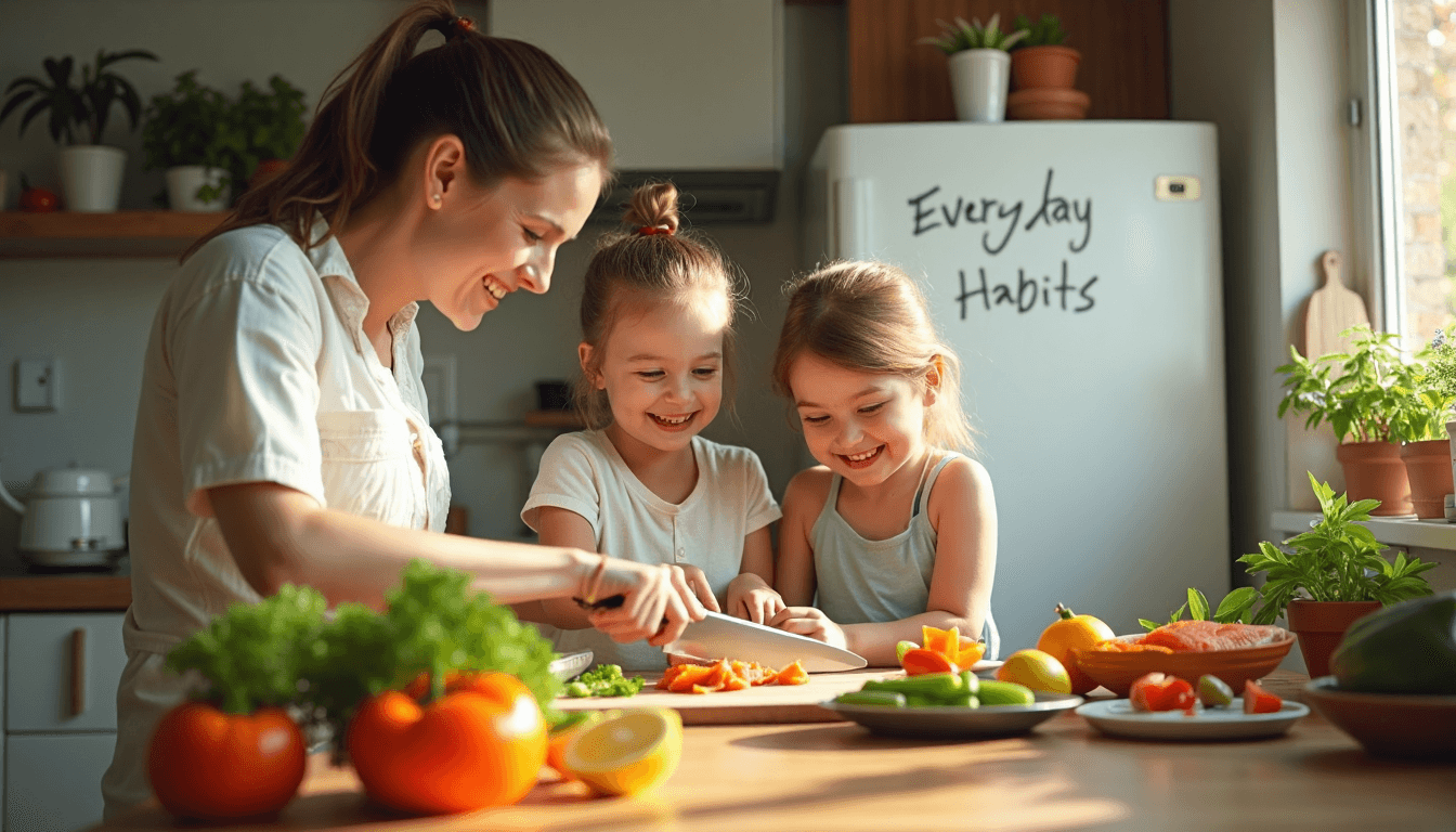Family preparing healthy meal for better eye health