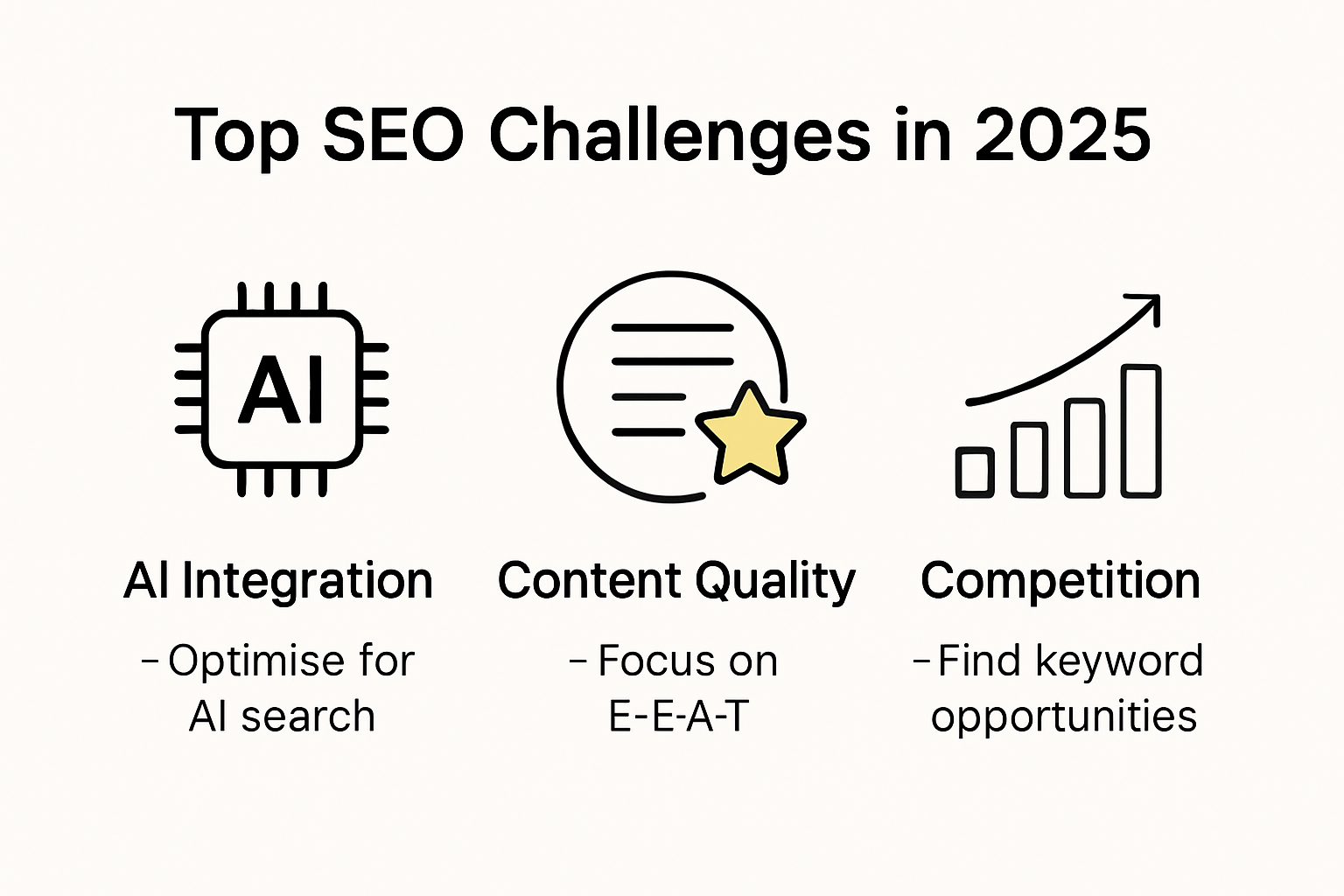 Infographic showing major SEO challenges and solutions for 2025.