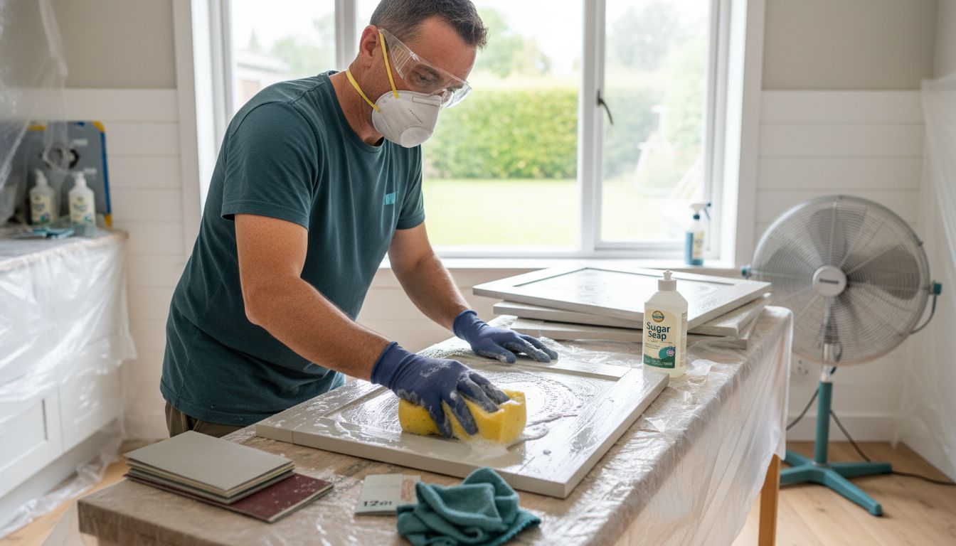 cleaning sanding cabinets