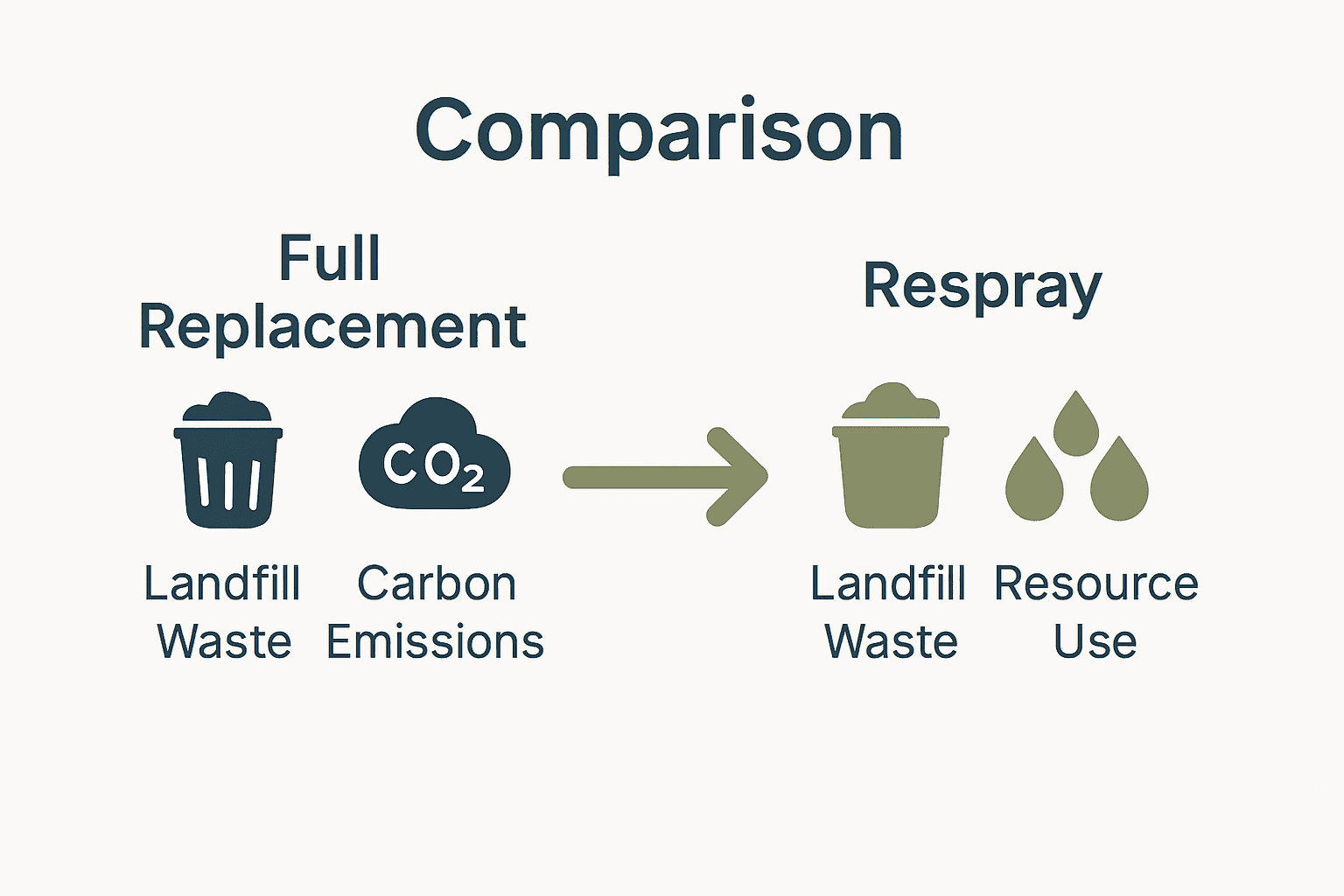 Infographic comparing waste and emissions reduction between respraying and full kitchen replacement.