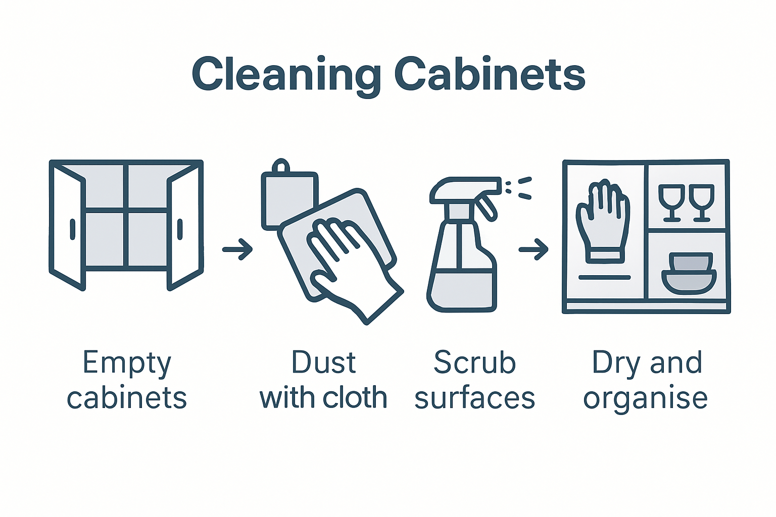Infographic outlining steps for cleaning cabinets