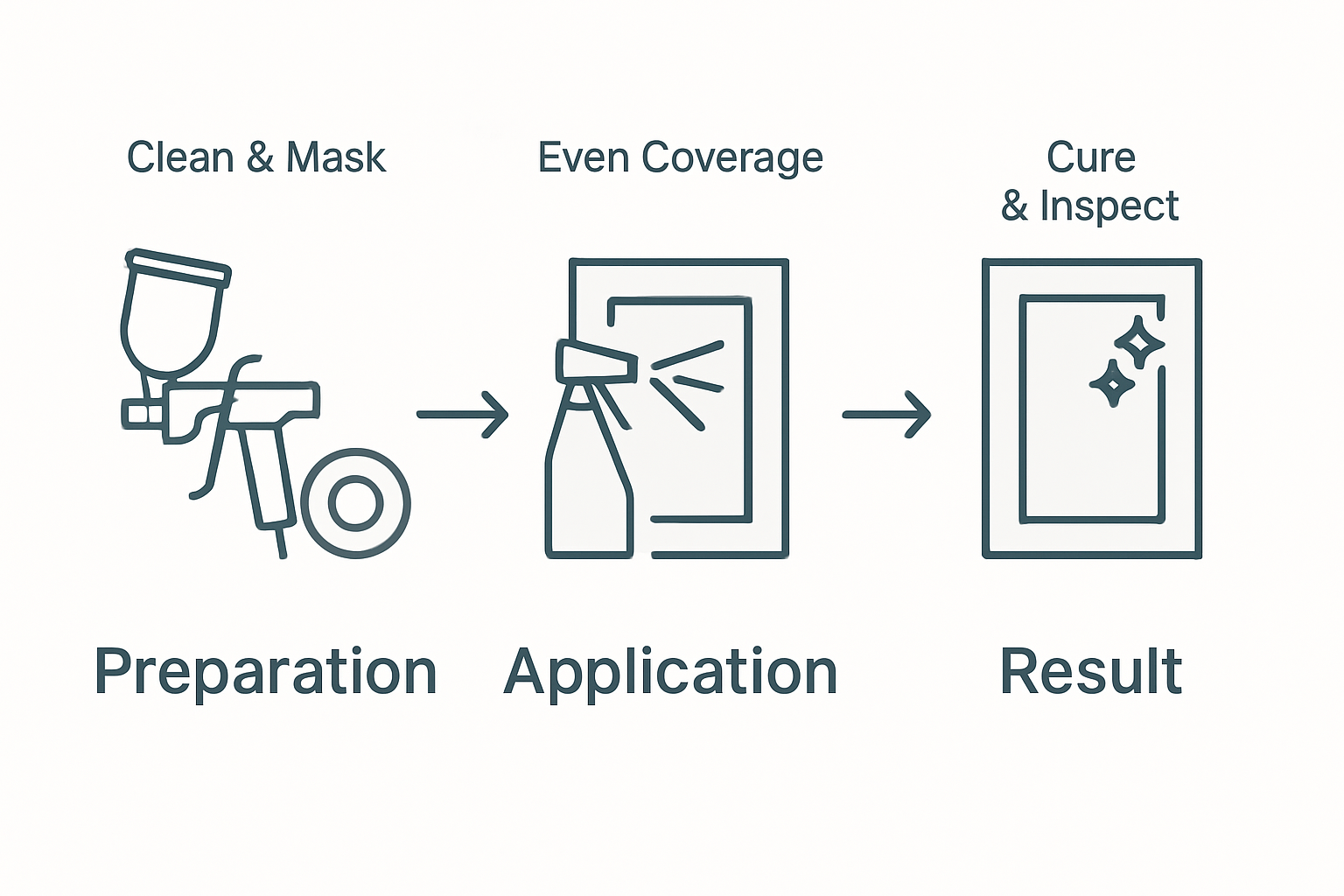 Infographic showing kitchen spray finish steps