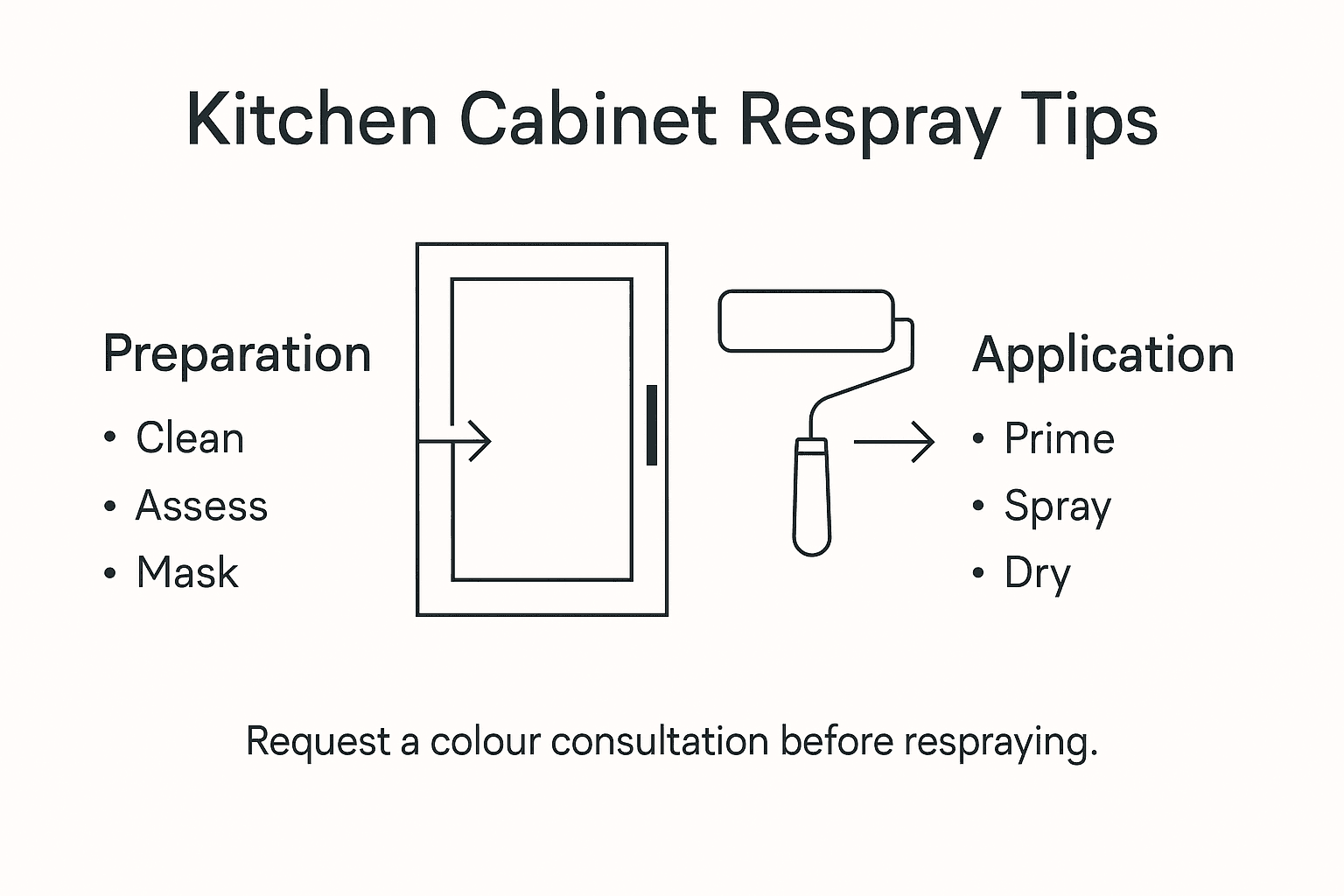 Infographic showing respraying kitchen cabinet tips