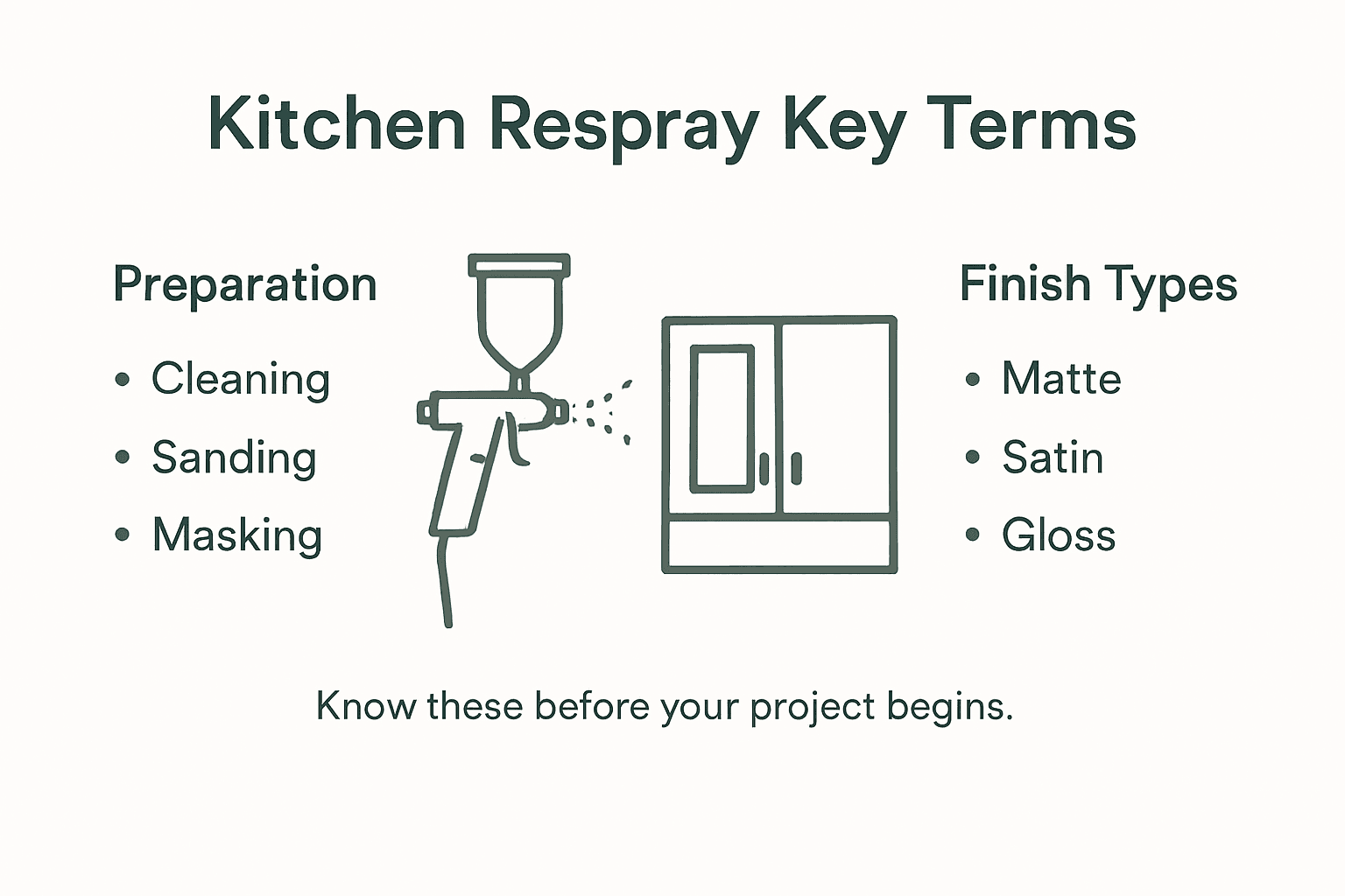Infographic listing kitchen respray preparation and finishes