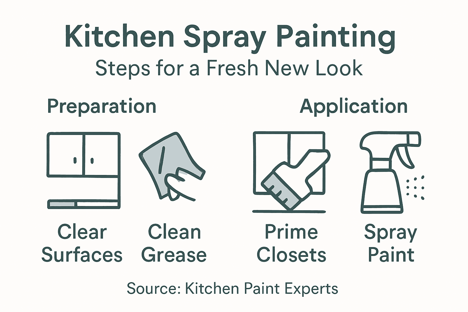 Infographic outlining kitchen spray painting steps